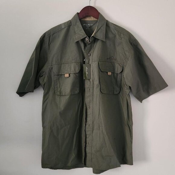 EDDIE BAUER Army/Khaki Green Short Sleeve Button Up Shirt. Mens M. - Picture 1 of 6
